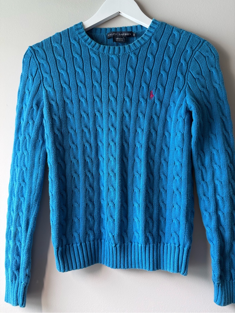 Ralph Lauren Turquoise Cable Knit Cotton Sweater Women’s Medium